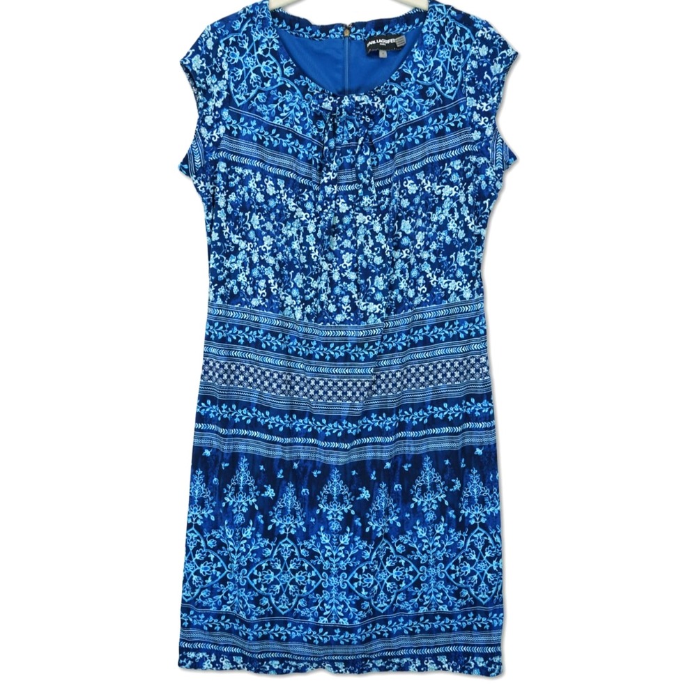 Karl‎ Lagerfeld Paris Blue Geo Floral Women's Midi Dress Size 6 MSRP $109